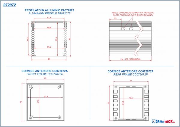 specifiche dimensionali profilato 72x72