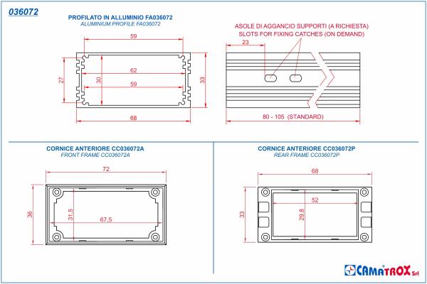 specifiche dimensionali profilato 36x72